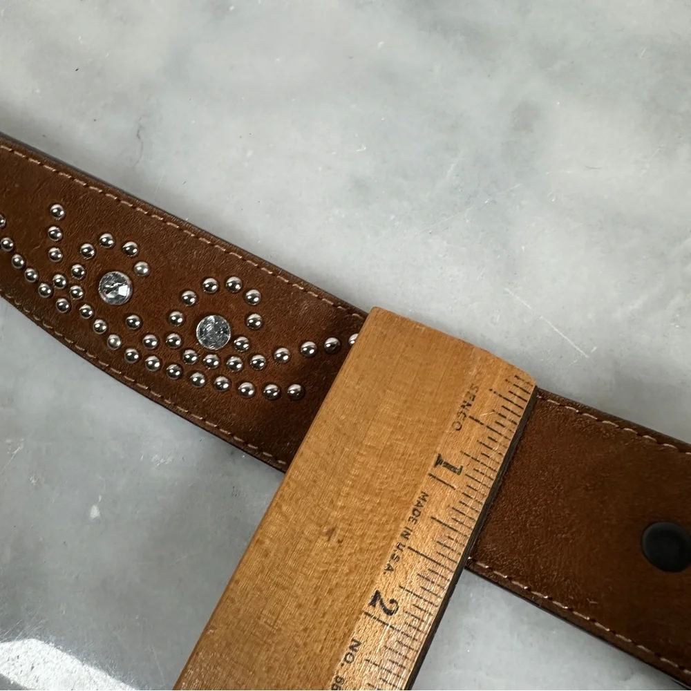 Justin‎ Rhinestone western belt dark brown leather suede silver cowgirl